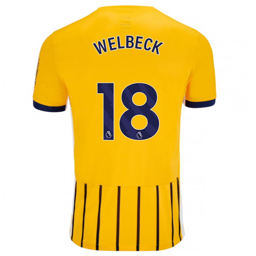 Kandiny Hombre Camiseta Danny Welbeck #18 Dorado Azul Rayas 2ª Equipación 2024/25 La Camisa Chile