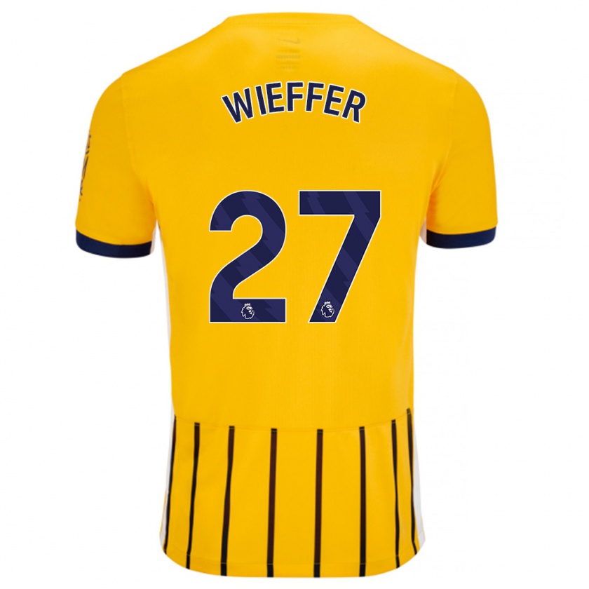 Kandiny Hombre Camiseta Mats Wieffer #27 Dorado Azul Rayas 2ª Equipación 2024/25 La Camisa Chile