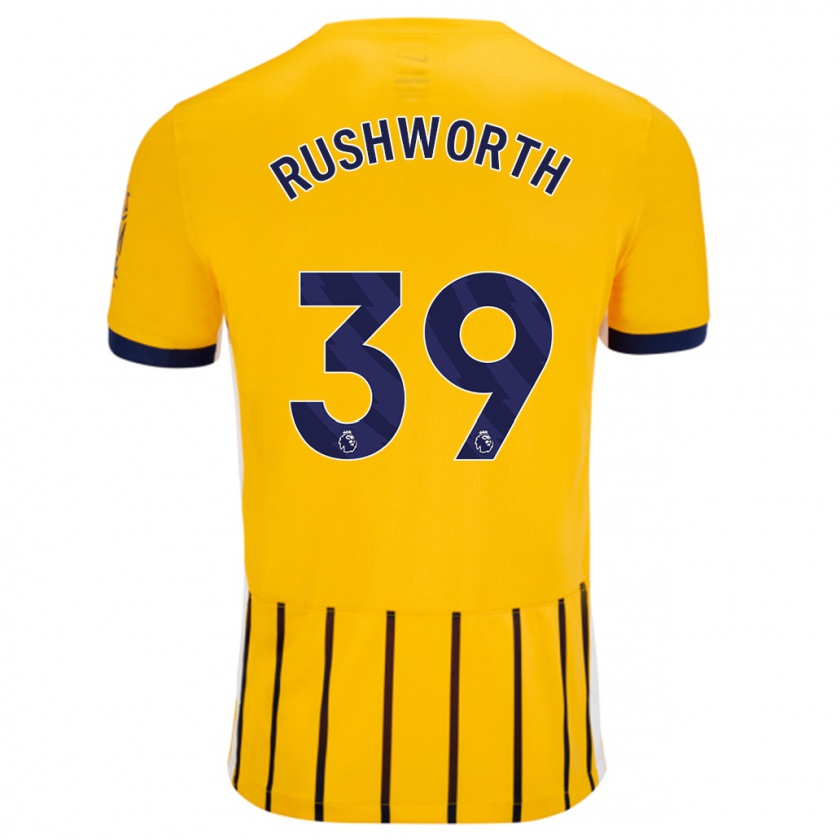 Kandiny Hombre Camiseta Carl Rushworth #39 Dorado Azul Rayas 2ª Equipación 2024/25 La Camisa Chile