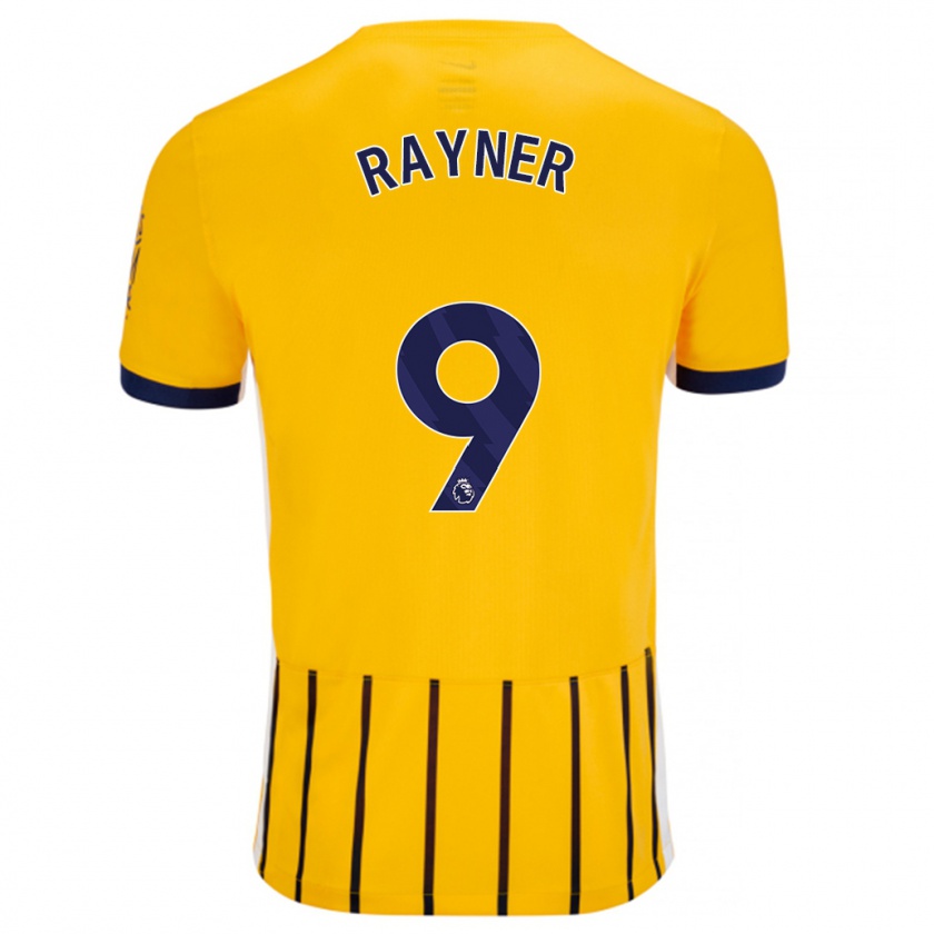 Kandiny Hombre Camiseta Rebecca Rayner #9 Dorado Azul Rayas 2ª Equipación 2024/25 La Camisa Chile