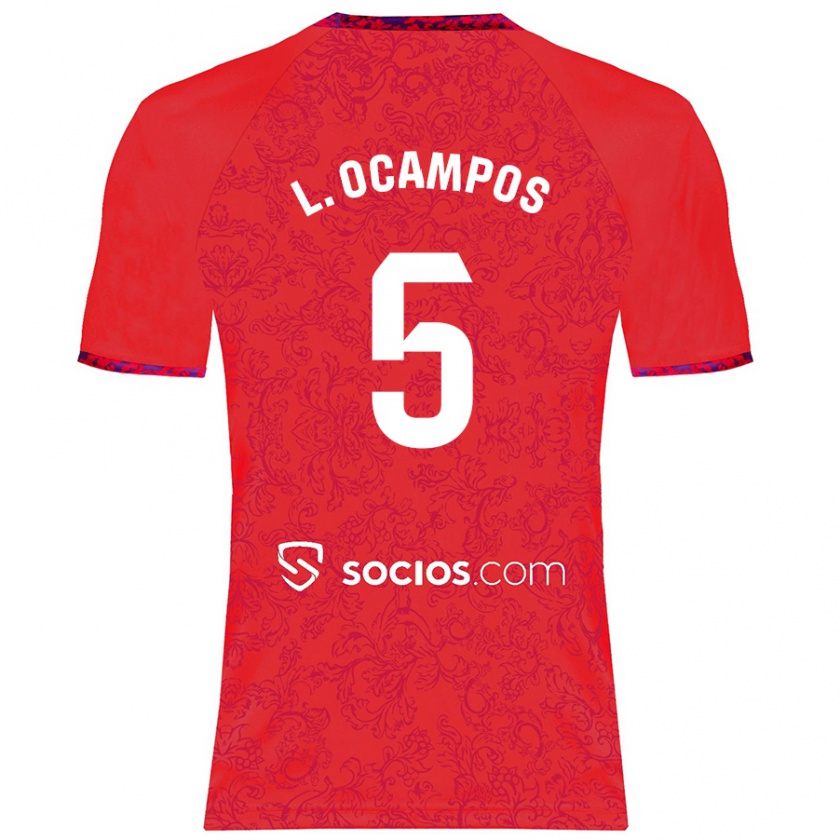 Kandiny Hombre Camiseta Lucas Ocampos #5 Rojo 2ª Equipación 2024/25 La Camisa Chile