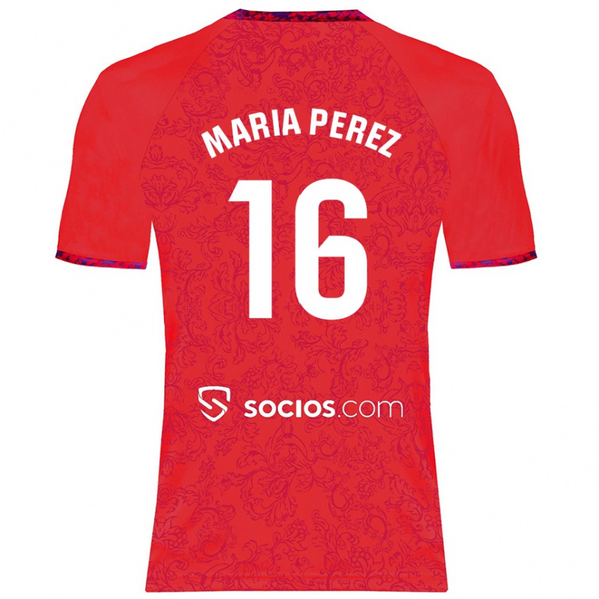 Kandiny Hombre Camiseta María Pérez Rabaza #16 Rojo 2ª Equipación 2024/25 La Camisa Chile