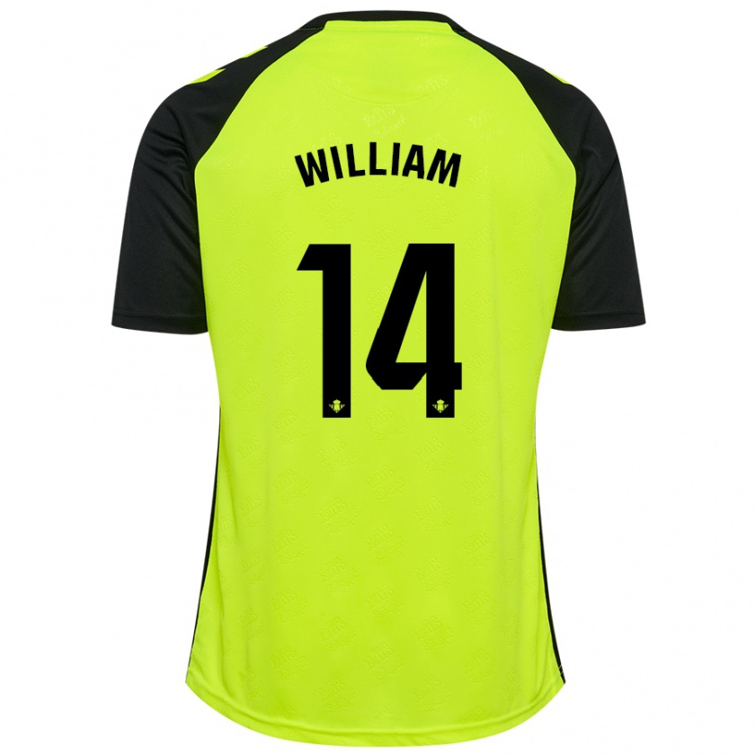 Kandiny Hombre Camiseta William Carvalho #14 Amarillo Fluorescente Negro 2ª Equipación 2024/25 La Camisa Chile