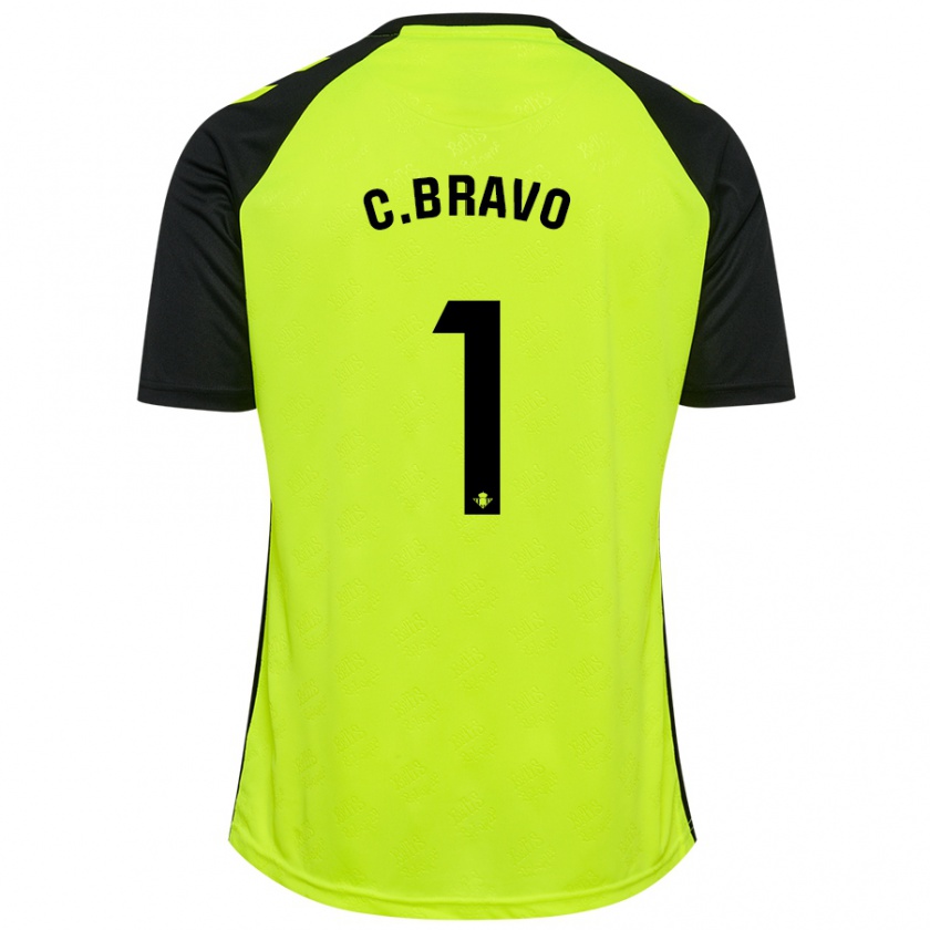 Kandiny Hombre Camiseta Claudio Bravo #1 Amarillo Fluorescente Negro 2ª Equipación 2024/25 La Camisa Chile