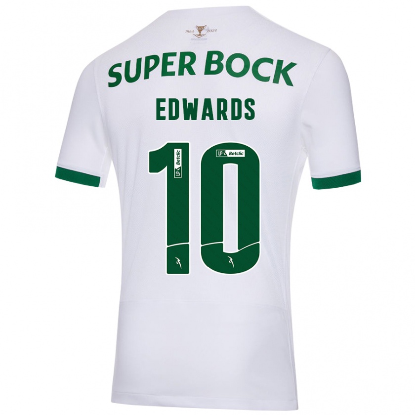 Kandiny Hombre Camiseta Marcus Edwards #10 Blanco Verde 2ª Equipación 2024/25 La Camisa Chile