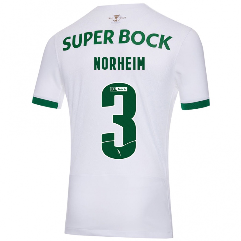 Kandiny Hombre Camiseta Andrea Norheim #3 Blanco Verde 2ª Equipación 2024/25 La Camisa Chile