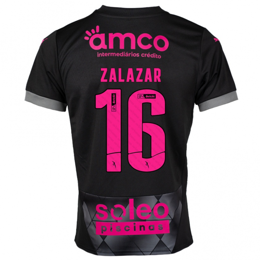 Kandiny Hombre Camiseta Rodrigo Zalazar #16 Negro Rosa 2ª Equipación 2024/25 La Camisa Chile