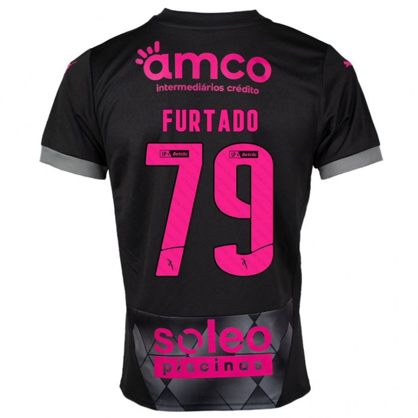 Kandiny Hombre Camiseta Rúben Furtado #79 Negro Rosa 2ª Equipación 2024/25 La Camisa Chile