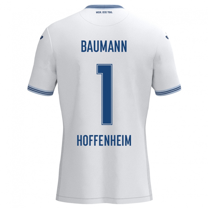 Kandiny Hombre Camiseta Oliver Baumann #1 Blanco Azul 2ª Equipación 2024/25 La Camisa Chile