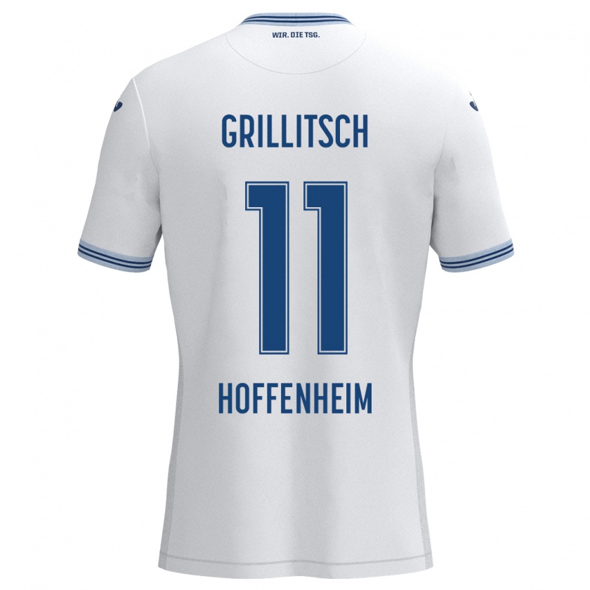 Kandiny Hombre Camiseta Florian Grillitsch #11 Blanco Azul 2ª Equipación 2024/25 La Camisa Chile