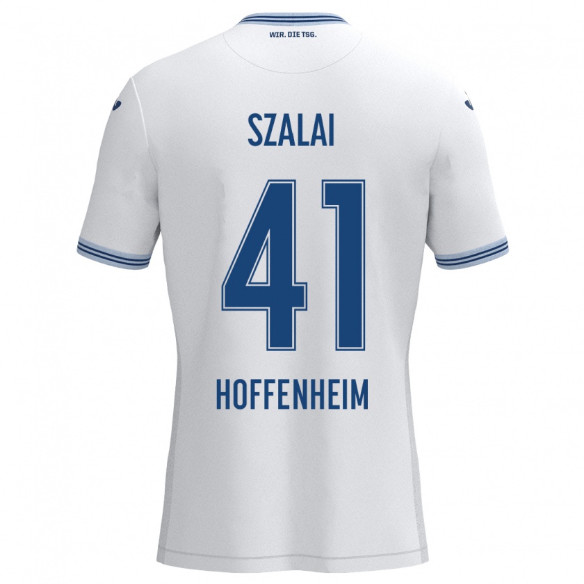 Kandiny Hombre Camiseta Attila Szalai #41 Blanco Azul 2ª Equipación 2024/25 La Camisa Chile