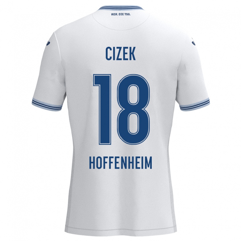 Kandiny Hombre Camiseta Krystof Cizek #18 Blanco Azul 2ª Equipación 2024/25 La Camisa Chile