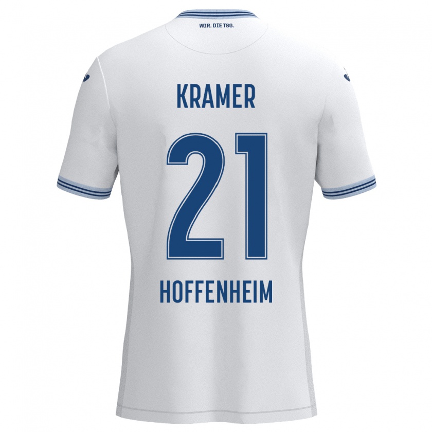 Kandiny Hombre Camiseta Emil Kramer #21 Blanco Azul 2ª Equipación 2024/25 La Camisa Chile