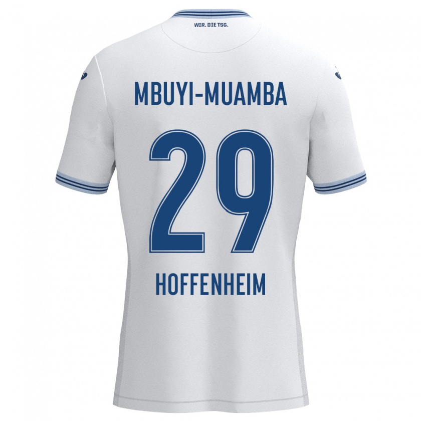 Kandiny Hombre Camiseta Hubert Mbuyi-Muamba #29 Blanco Azul 2ª Equipación 2024/25 La Camisa Chile