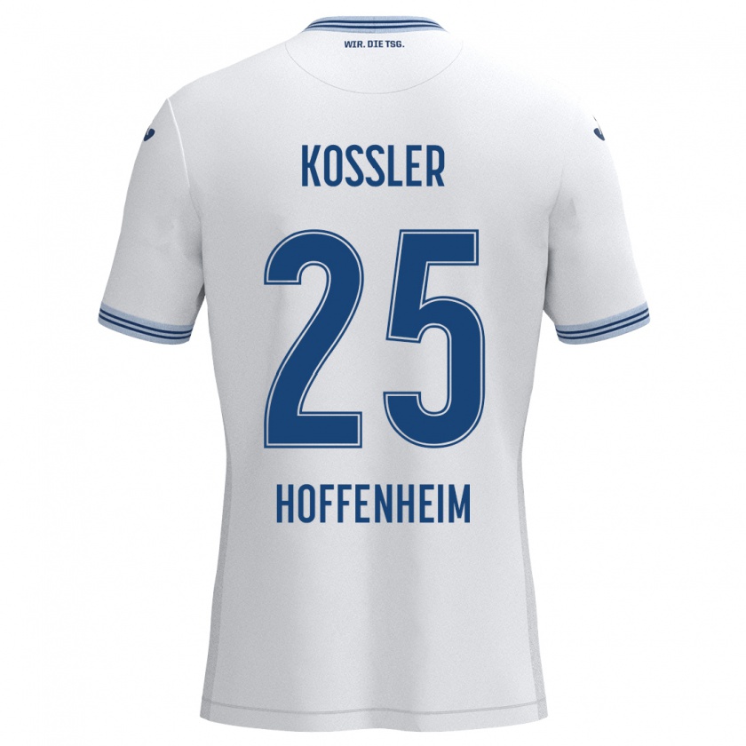 Kandiny Hombre Camiseta Melissa Kössler #25 Blanco Azul 2ª Equipación 2024/25 La Camisa Chile