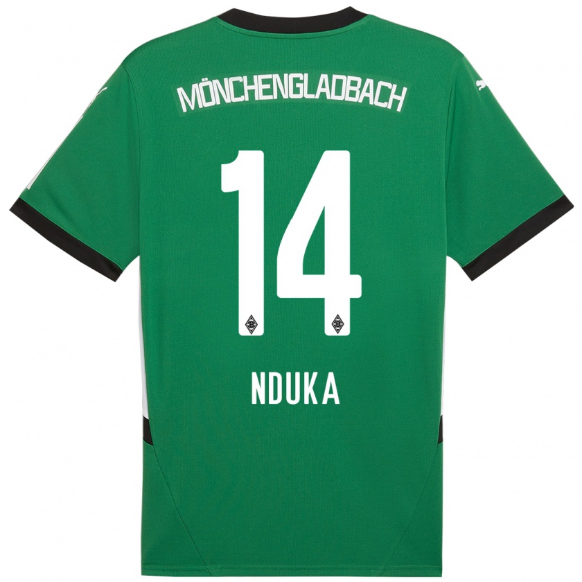 Kandiny Hombre Camiseta Michael Nduka #14 Verde Blanco 2ª Equipación 2024/25 La Camisa Chile