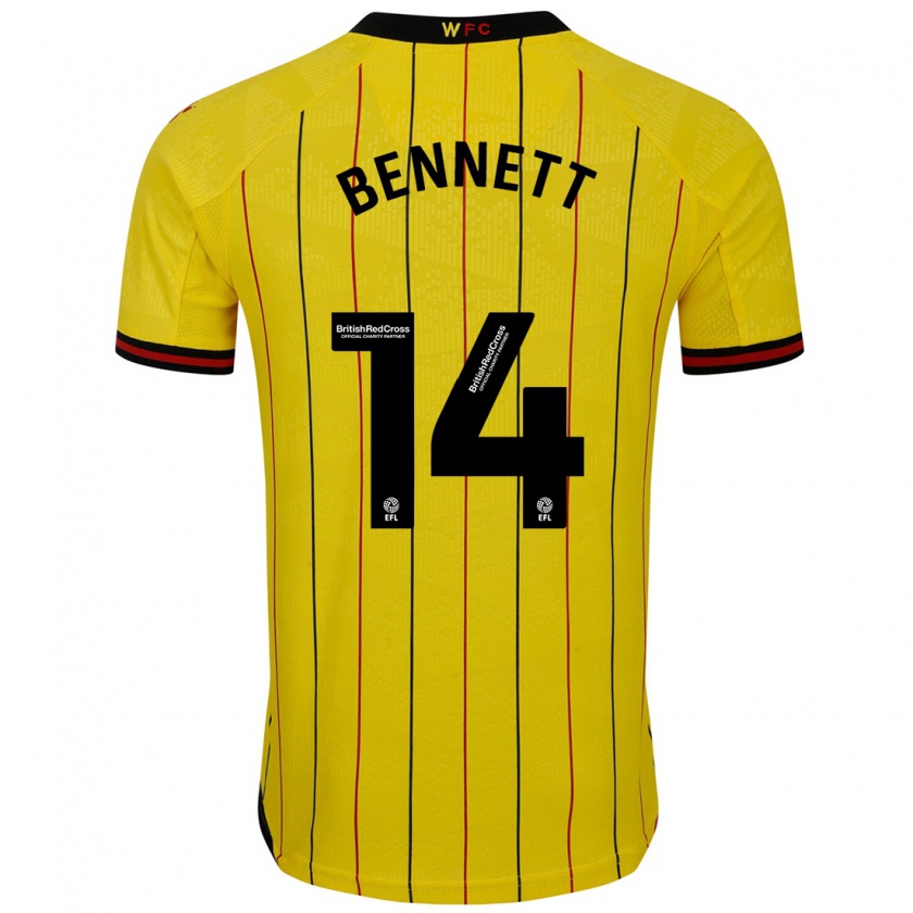 Kandiny Mujer Camiseta Harley Bennett #14 Amarillo Negro 1ª Equipación 2024/25 La Camisa Chile