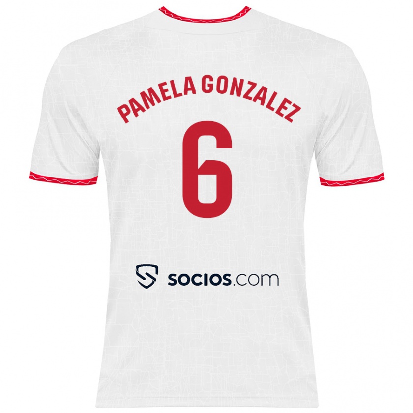 Kandiny Mujer Camiseta Cinthia Pamela González Medina #6 Blanco Rojo 1ª Equipación 2024/25 La Camisa Chile