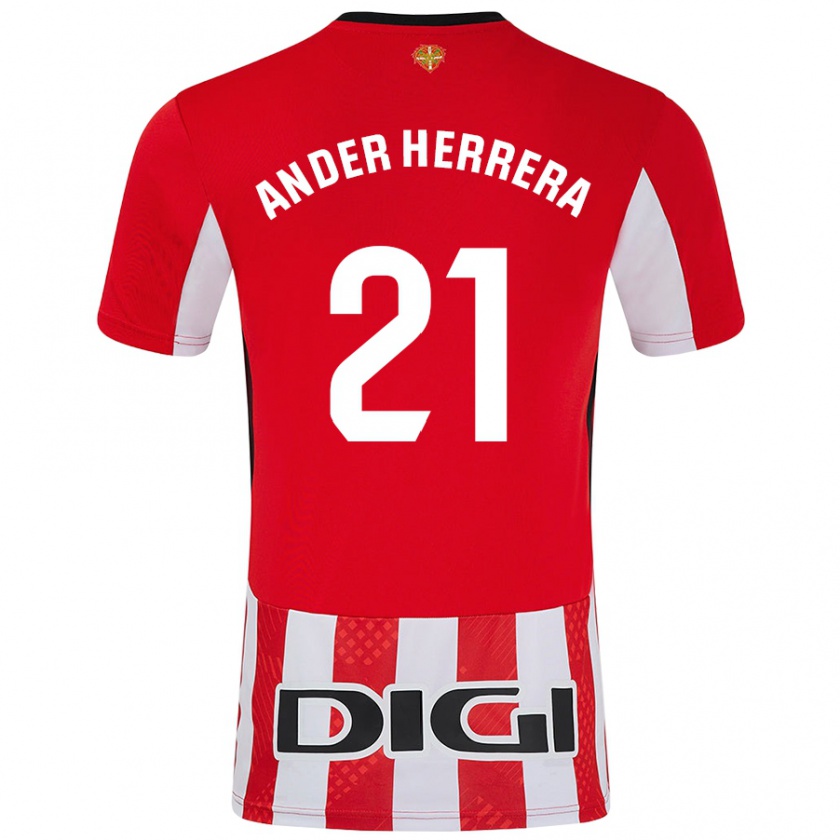 Kandiny Mujer Camiseta Ander Herrera #21 Rojo Blanco 1ª Equipación 2024/25 La Camisa Chile