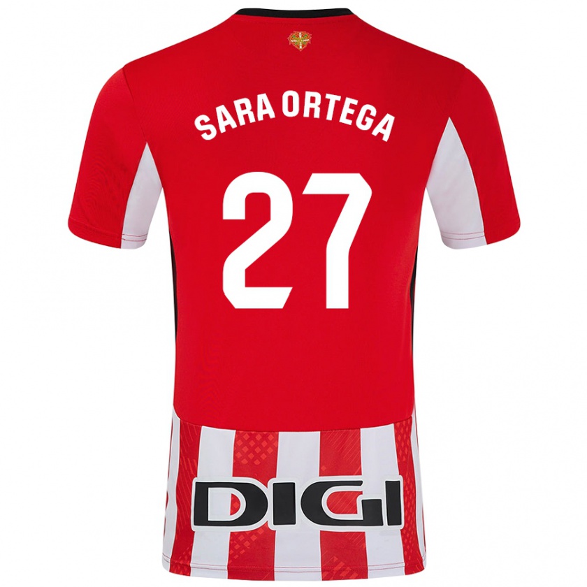 Kandiny Mujer Camiseta Sara Ortega Ruiz #27 Rojo Blanco 1ª Equipación 2024/25 La Camisa Chile