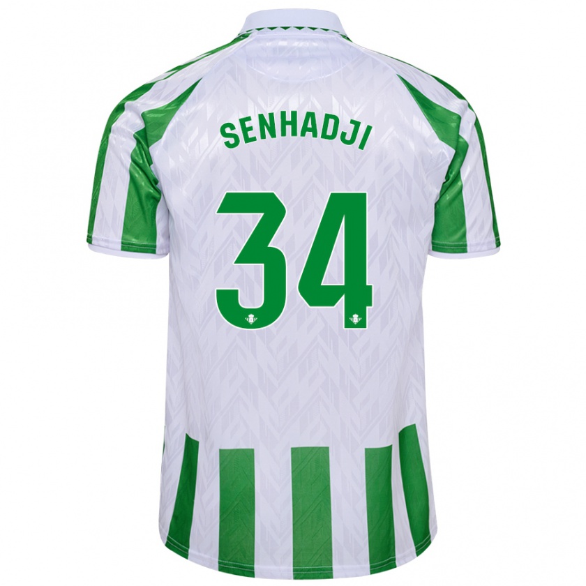 Kandiny Mujer Camiseta Yanis Senhadji #34 Verde Rayas Blancas 1ª Equipación 2024/25 La Camisa Chile