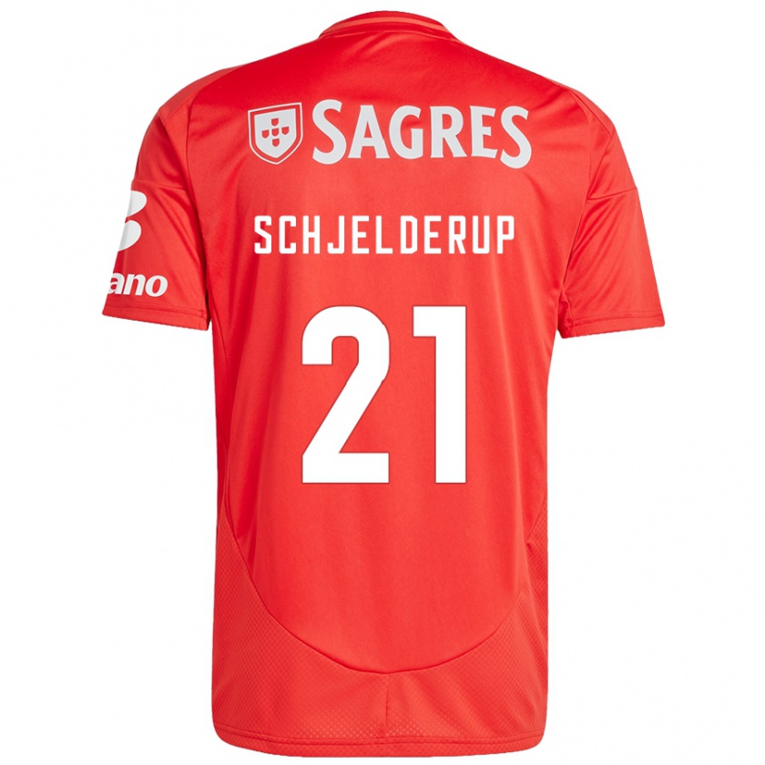 Kandiny Mujer Camiseta Andreas Schjelderup #21 Rojo Blanco 1ª Equipación 2024/25 La Camisa Chile