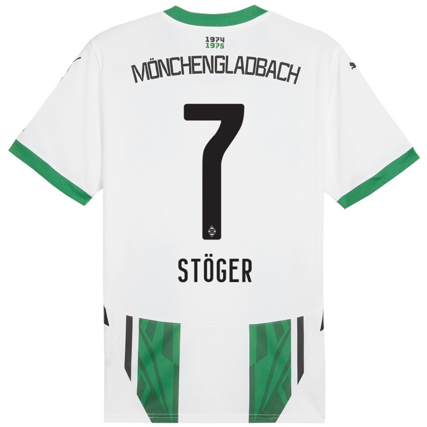 Kandiny Mujer Camiseta Kevin Stöger #7 Blanco Verde 1ª Equipación 2024/25 La Camisa Chile