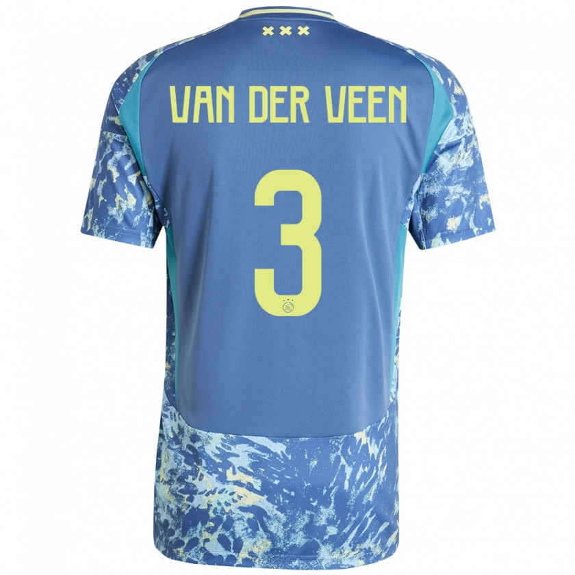 Kandiny Mujer Camiseta Roos Van Der Veen #3 Gris Azul Amarillo 2ª Equipación 2024/25 La Camisa Chile