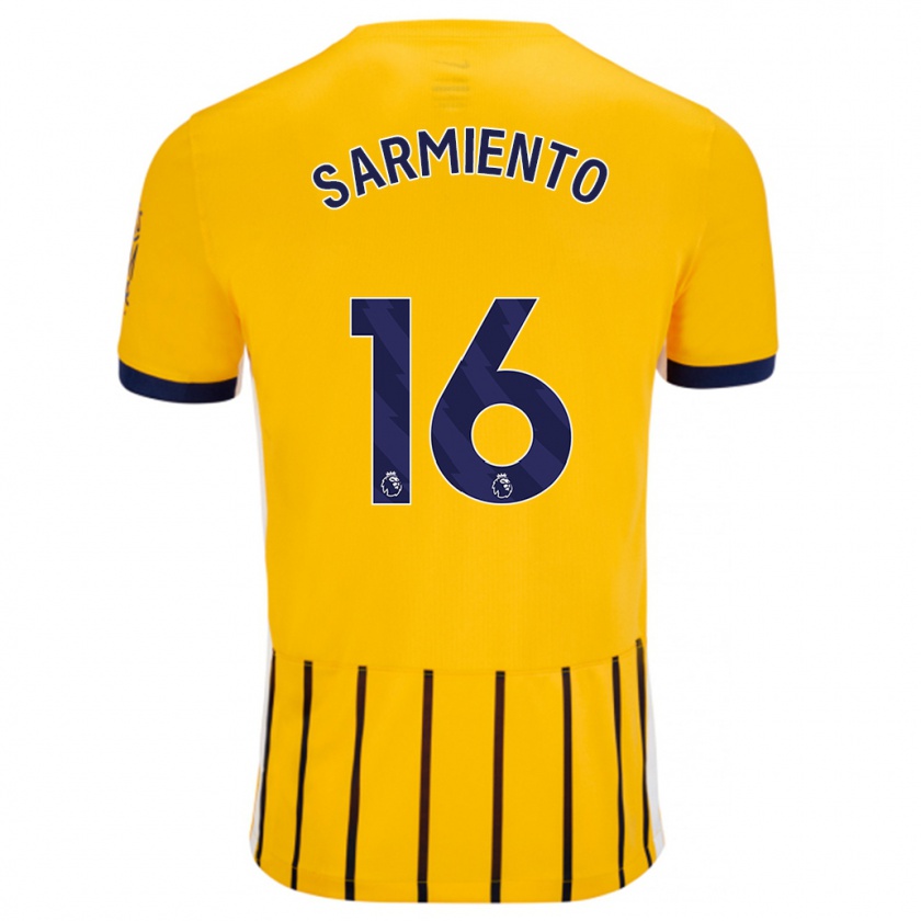 Kandiny Mujer Camiseta Jeremy Sarmiento #16 Dorado Azul Rayas 2ª Equipación 2024/25 La Camisa Chile