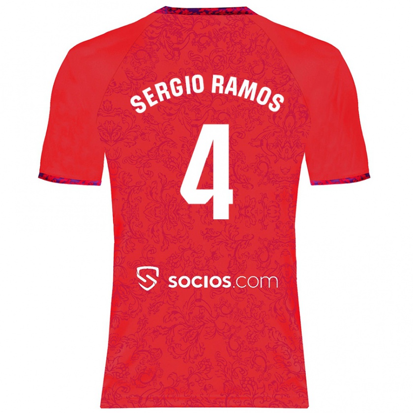 Kandiny Mujer Camiseta Sergio Ramos #4 Rojo 2ª Equipación 2024/25 La Camisa Chile