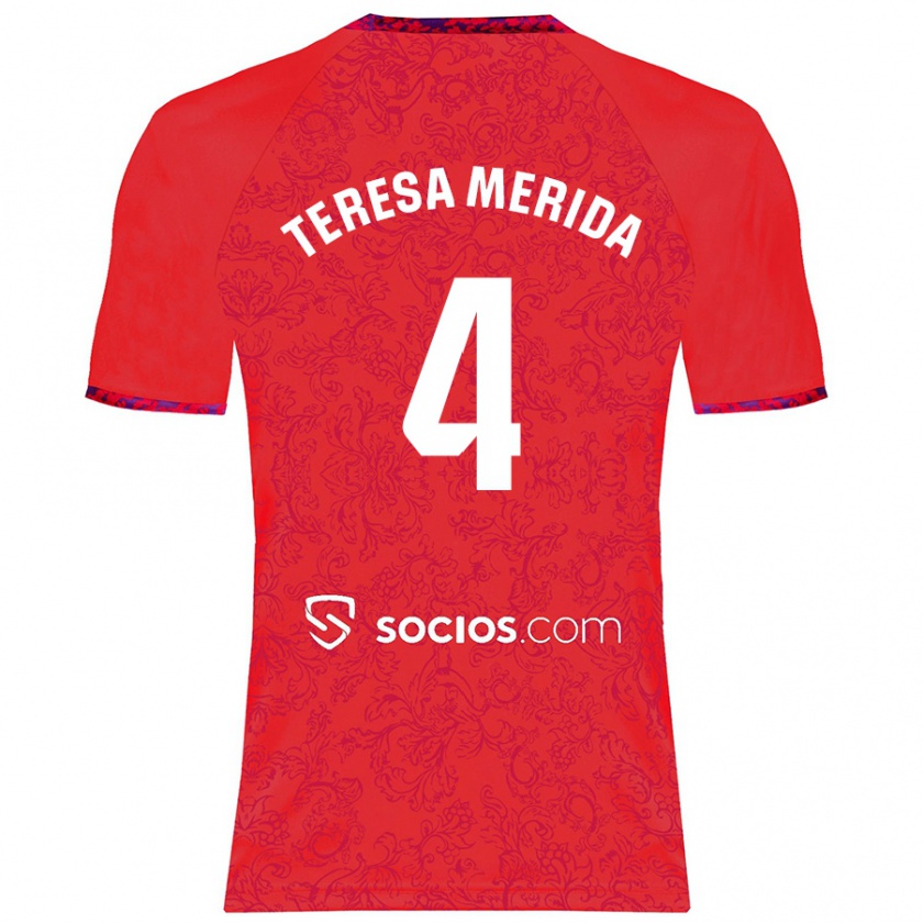 Kandiny Mujer Camiseta Teresa Merida #4 Rojo 2ª Equipación 2024/25 La Camisa Chile