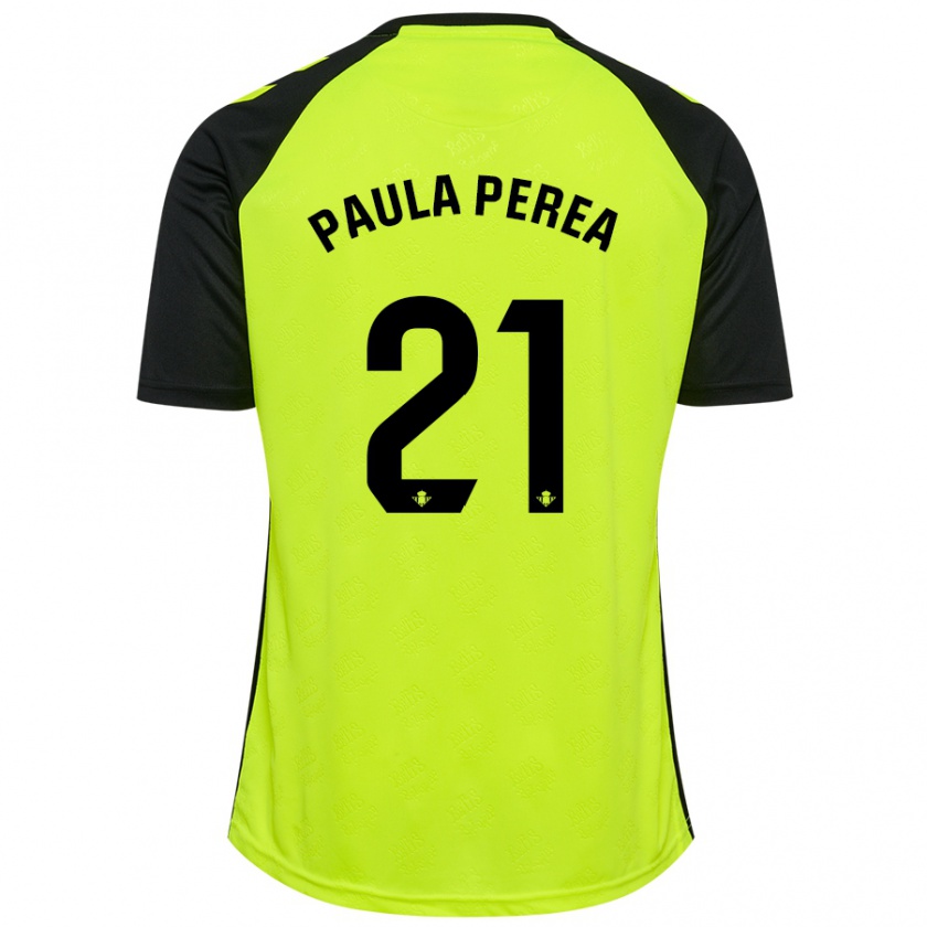 Kandiny Mujer Camiseta Paula Perea Ramírez #21 Amarillo Fluorescente Negro 2ª Equipación 2024/25 La Camisa Chile