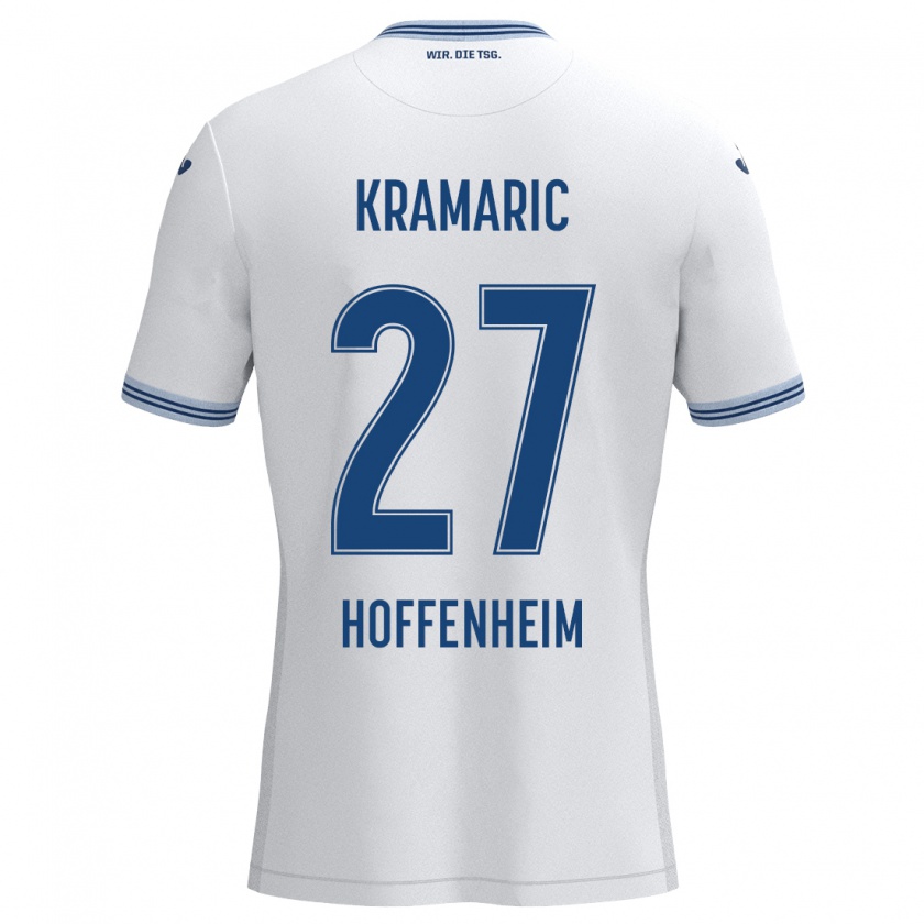 Kandiny Mujer Camiseta Andrej Kramaric #27 Blanco Azul 2ª Equipación 2024/25 La Camisa Chile