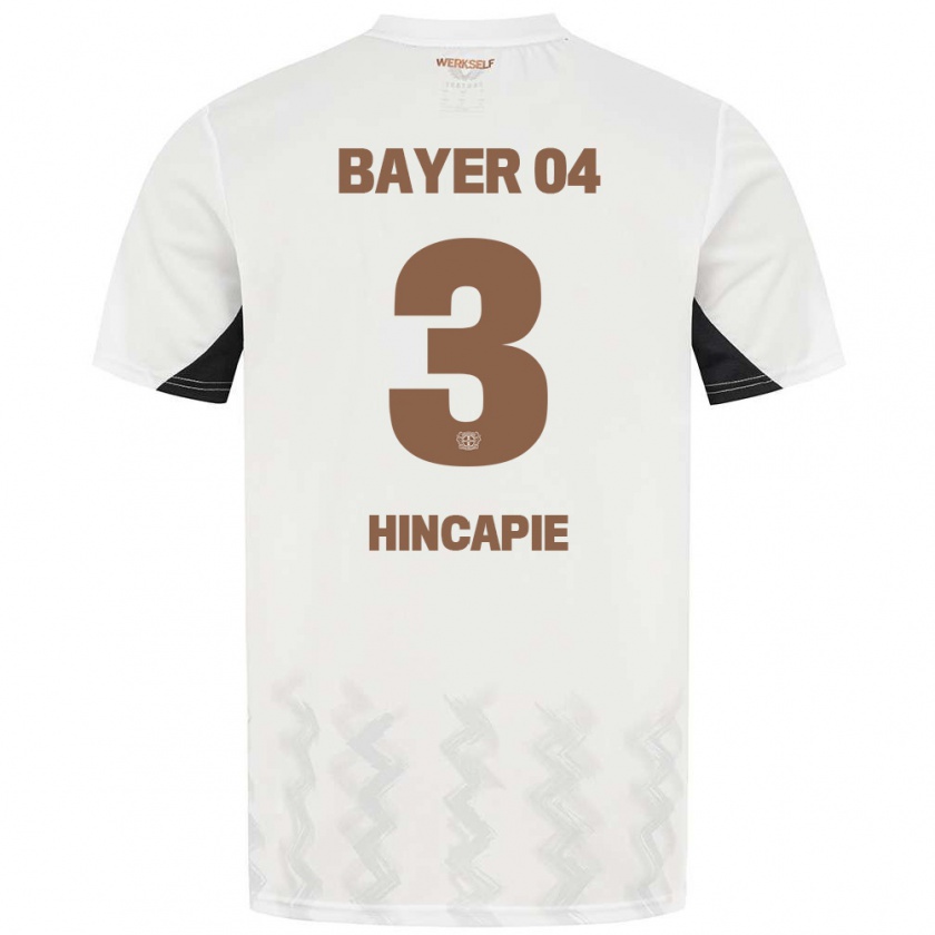 Kandiny Mujer Camiseta Piero Hincapié #3 Blanco Negro 2ª Equipación 2024/25 La Camisa Chile