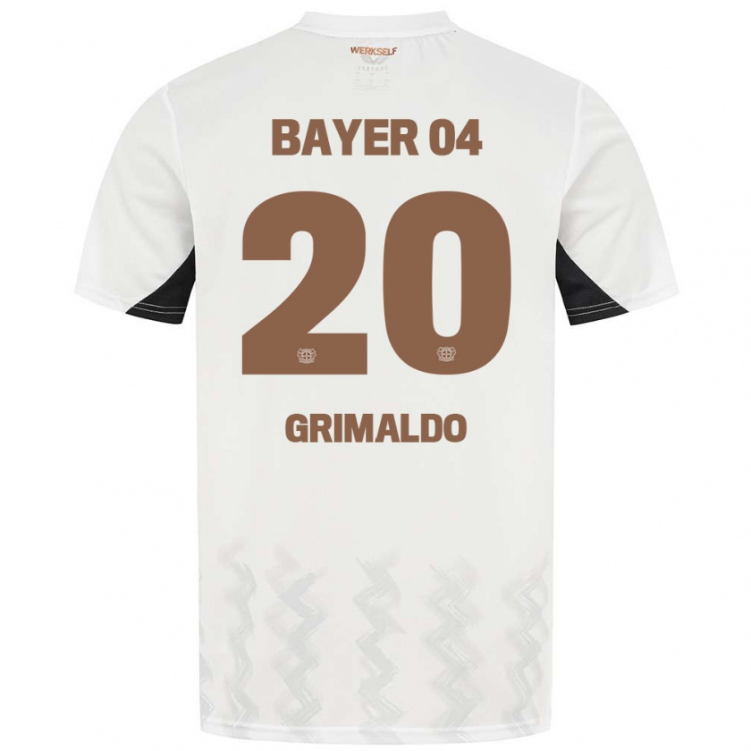 Kandiny Mujer Camiseta Alejandro Grimaldo #20 Blanco Negro 2ª Equipación 2024/25 La Camisa Chile