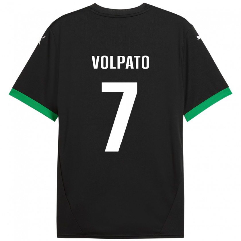 Kandiny Niño Camiseta Cristian Volpato #7 Negro Verde Oscuro 1ª Equipación 2024/25 La Camisa Chile