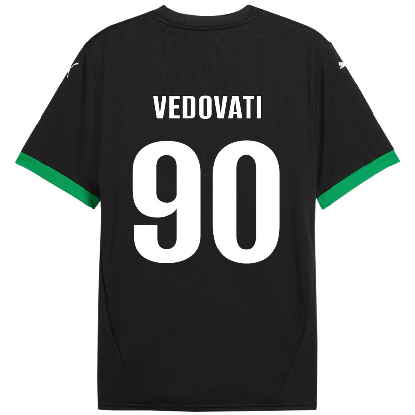 Kandiny Niño Camiseta Gabriele Vedovati #90 Negro Verde Oscuro 1ª Equipación 2024/25 La Camisa Chile