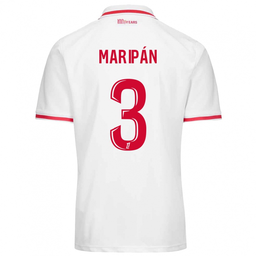 Kandiny Niño Camiseta Guillermo Maripán #3 Blanco Rojo 1ª Equipación 2024/25 La Camisa Chile