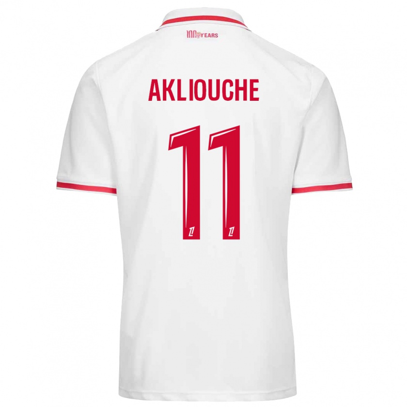 Kandiny Niño Camiseta Maghnes Akliouche #11 Blanco Rojo 1ª Equipación 2024/25 La Camisa Chile