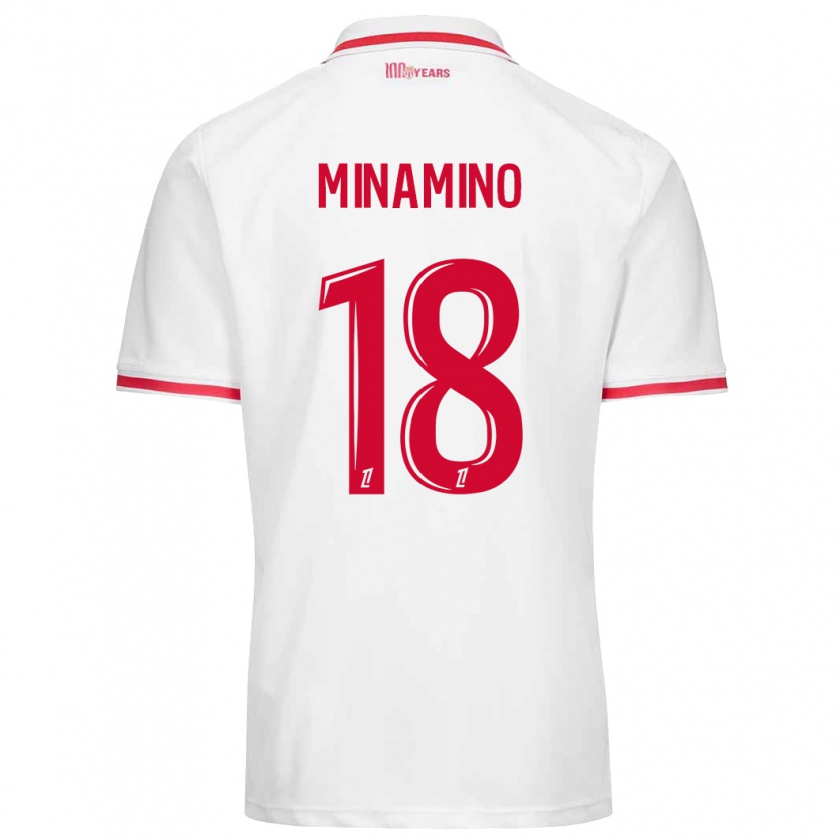 Kandiny Niño Camiseta Takumi Minamino #18 Blanco Rojo 1ª Equipación 2024/25 La Camisa Chile