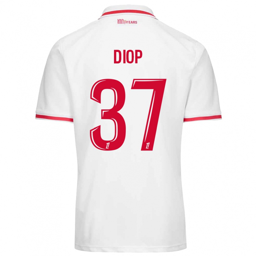 Kandiny Niño Camiseta Edan Diop #37 Blanco Rojo 1ª Equipación 2024/25 La Camisa Chile