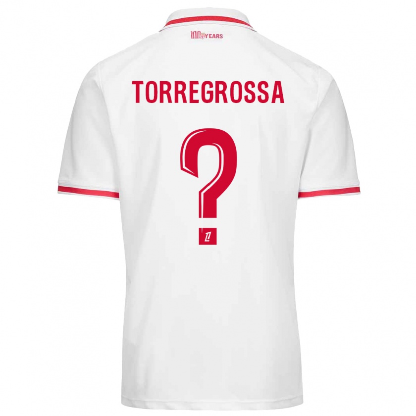 Kandiny Niño Camiseta Hugo Torregrossa #0 Blanco Rojo 1ª Equipación 2024/25 La Camisa Chile