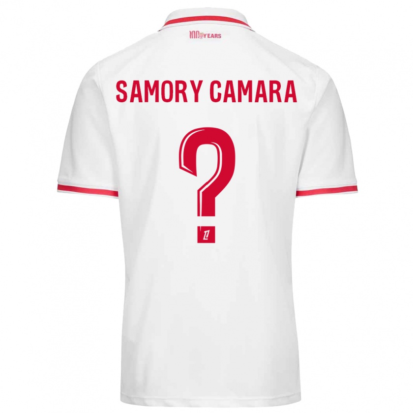 Kandiny Niño Camiseta Verges Samory Camara #0 Blanco Rojo 1ª Equipación 2024/25 La Camisa Chile