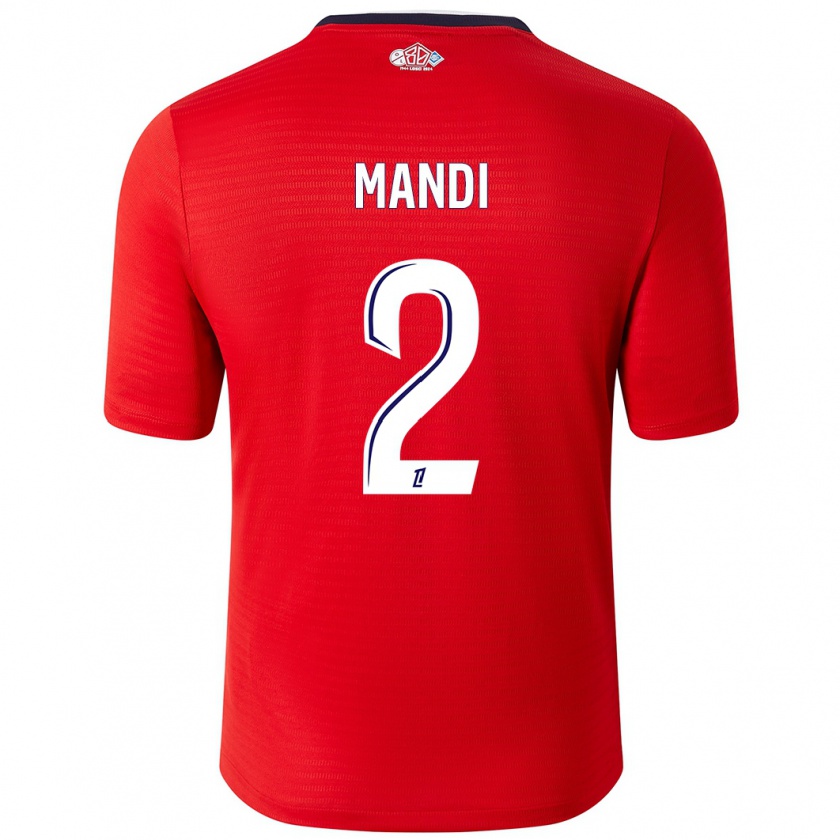 Kandiny Niño Camiseta Aïssa Mandi #2 Rojo Blanco 1ª Equipación 2024/25 La Camisa Chile