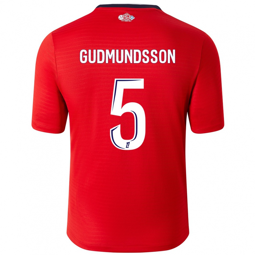 Kandiny Niño Camiseta Gabriel Gudmundsson #5 Rojo Blanco 1ª Equipación 2024/25 La Camisa Chile