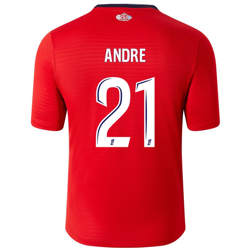 Kandiny Niño Camiseta Benjamin André #21 Rojo Blanco 1ª Equipación 2024/25 La Camisa Chile