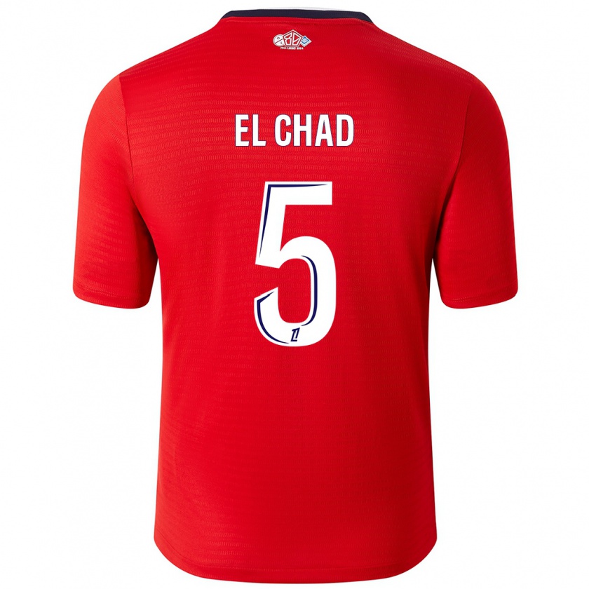 Kandiny Niño Camiseta Nesryne El Chad #5 Rojo Blanco 1ª Equipación 2024/25 La Camisa Chile