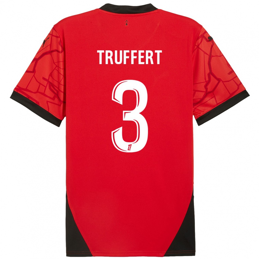 Kandiny Niño Camiseta Adrien Truffert #3 Rojo Negro 1ª Equipación 2024/25 La Camisa Chile