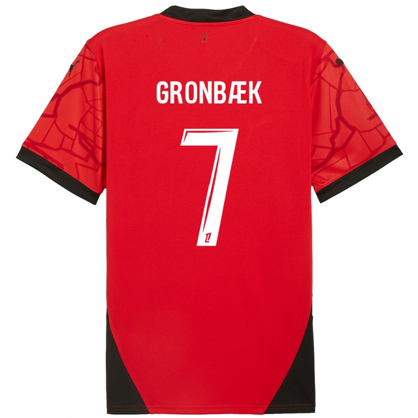 Kandiny Niño Camiseta Albert Grønbaek #7 Rojo Negro 1ª Equipación 2024/25 La Camisa Chile