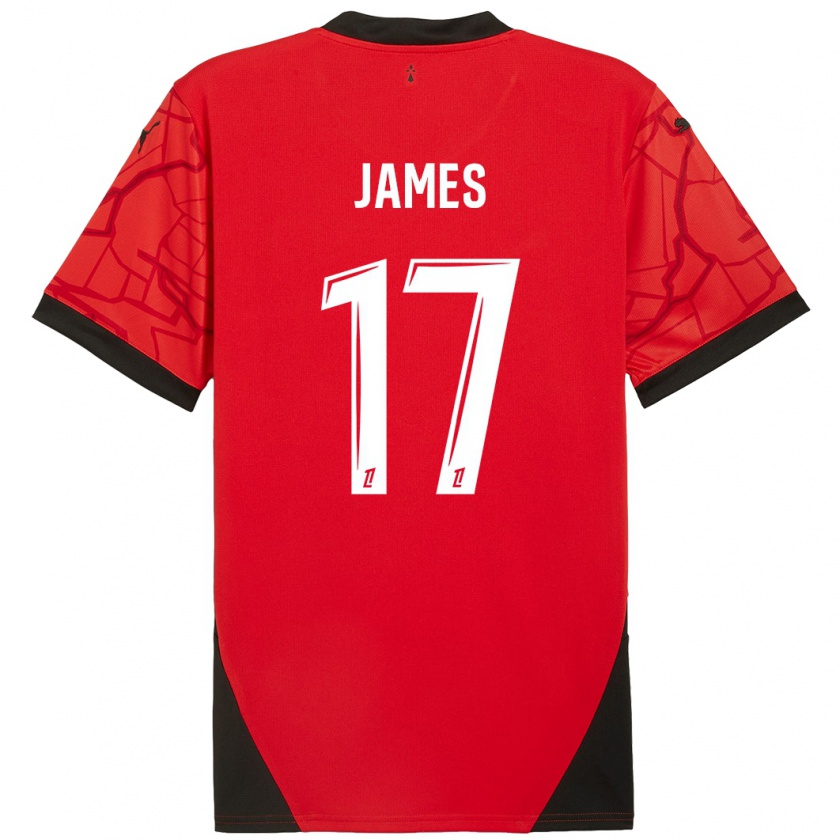 Kandiny Niño Camiseta Jordan James #17 Rojo Negro 1ª Equipación 2024/25 La Camisa Chile